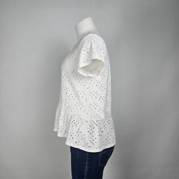 Nanette Lepore White Eyelet Peplum Top Size M - Picture 5 of 6